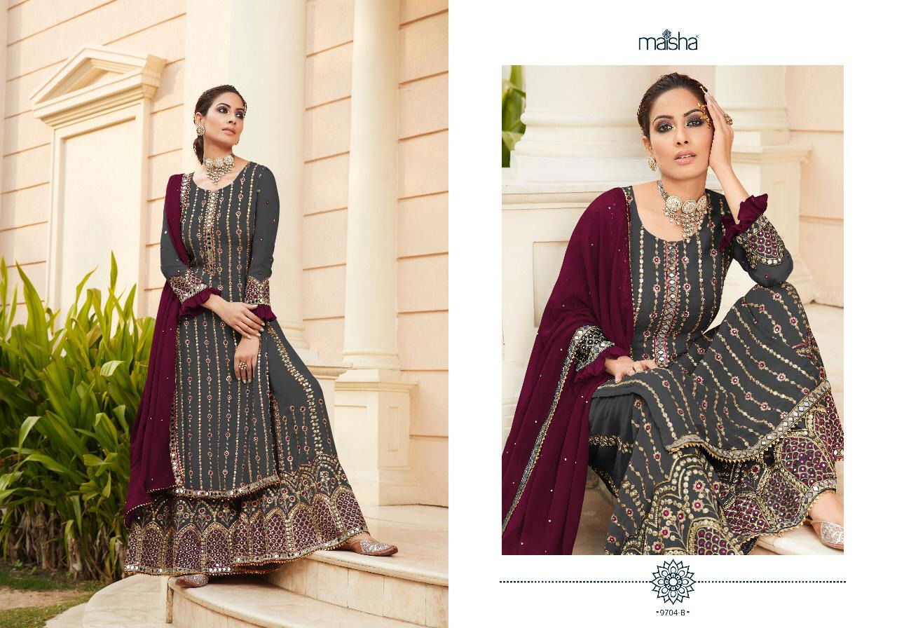 Maskeen Addiction Vol 1 by Maisha 9704 A to C Sharara Wedding Salwar Suits Wholesale Shop In Surat